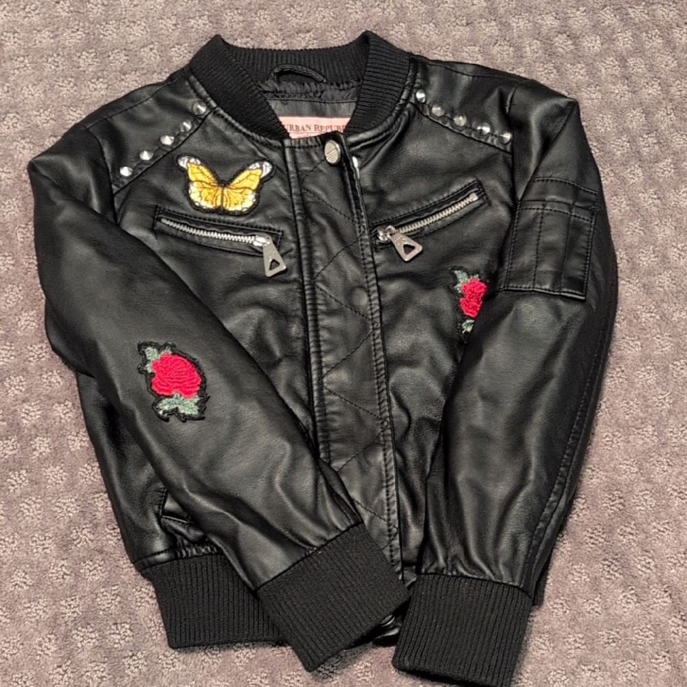 Urban Republic Black Jacket with Embroidered Butterfly and Roses